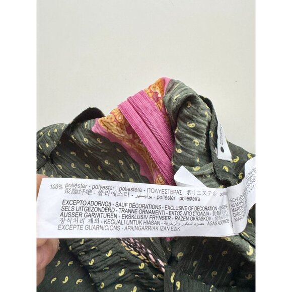 ZARA Green Pink Printed Beaded Front Tie Mini Pareo Sarong Skirt, Size L - Picture 9 of 13